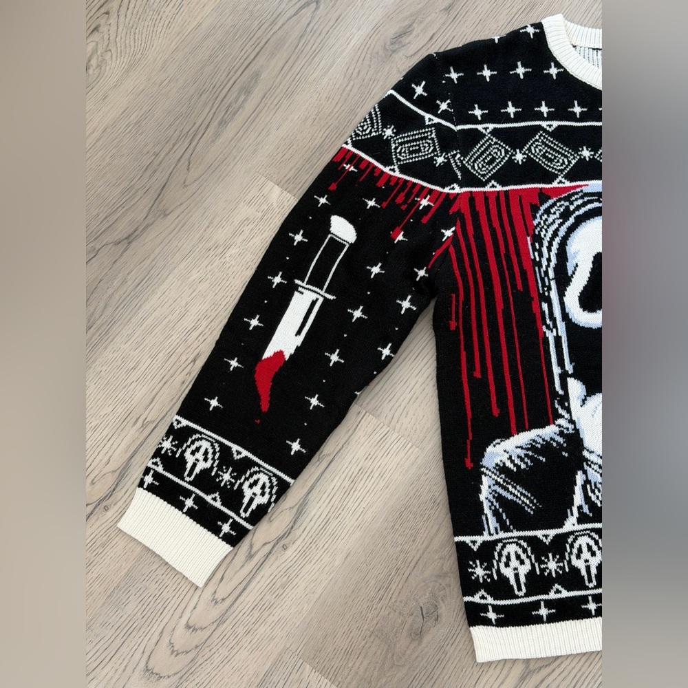 NEW SCREAM Ghost Face Horror Movie Ugly Christmas Sweater Size XL NEW RARE - Picture 2 of 9